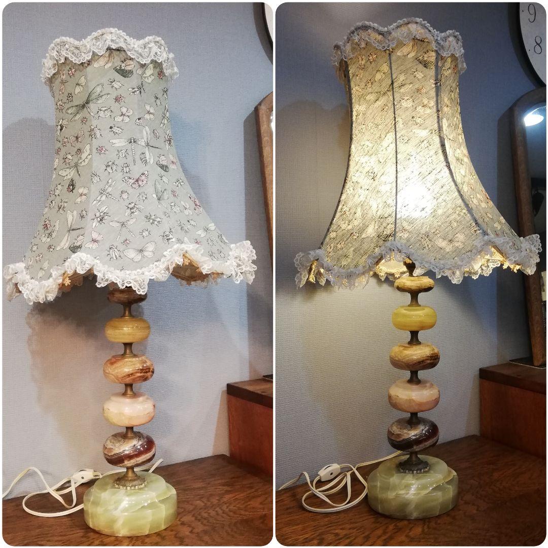 M●希少 アンティークテーブルランプ　オニキス　大理石　レトロ