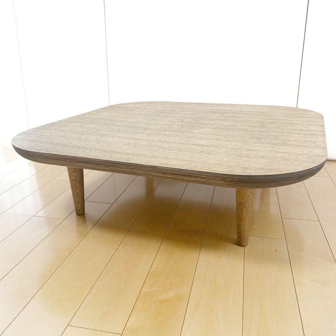 オーク無垢材　ローテーブル　天然木　ちゃぶ台　プライウッド　変形スクエア　角丸