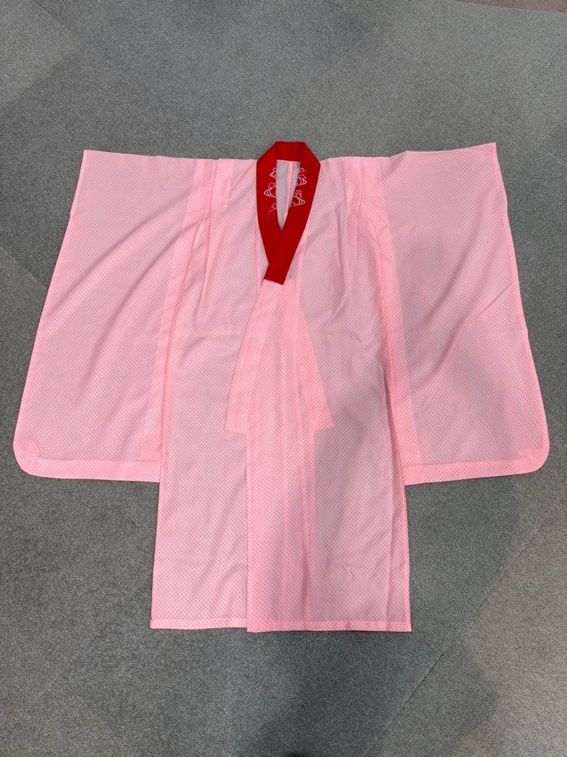 七五三用 赤 花柄 着物 長襦袢半衿付き 7歳 兵児帯 へこ帯