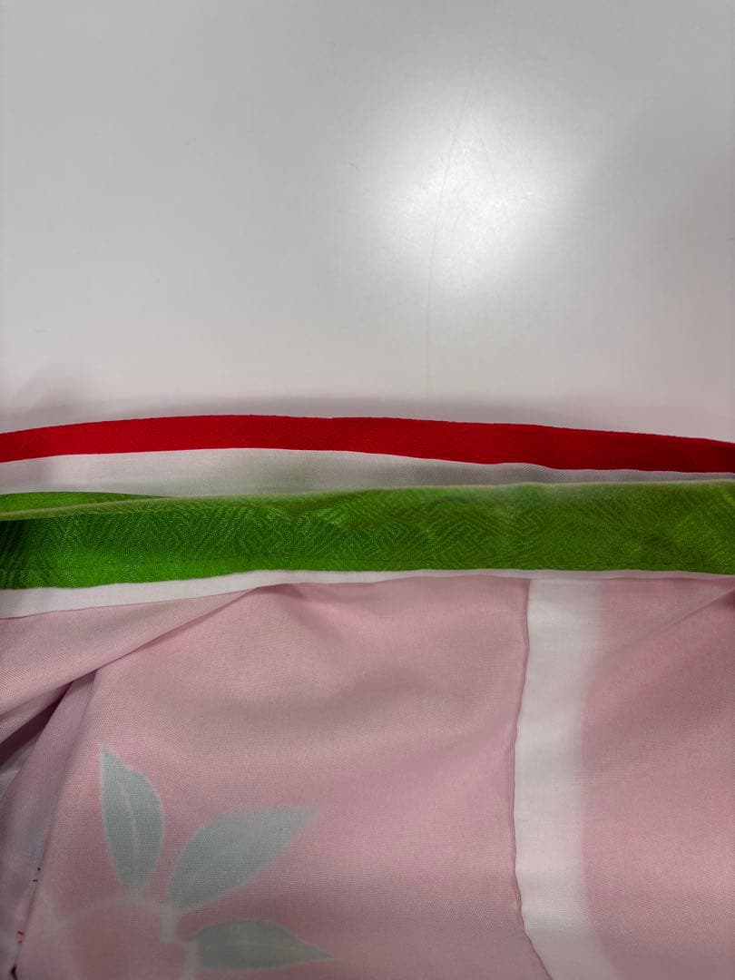 七五三用 赤 花柄 着物 長襦袢半衿付き 7歳 兵児帯 へこ帯