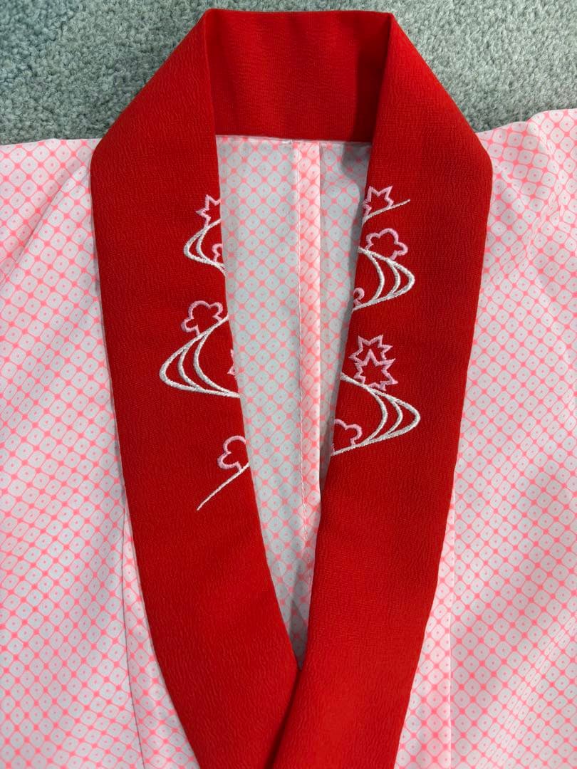 七五三用 赤 花柄 着物 長襦袢半衿付き 7歳 兵児帯 へこ帯