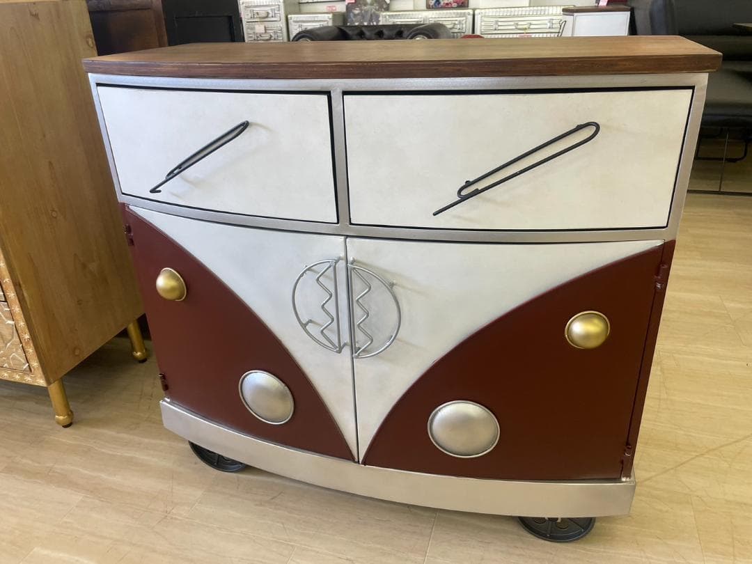 ワーゲン風　キャビネット　収納　引出し　インダストリアル　チェスト　棚　ラック