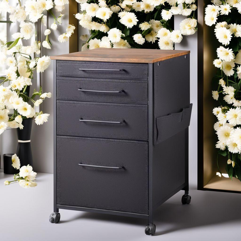 サイドチェスト キャビネット デスクワゴン オフィス 4段 A4