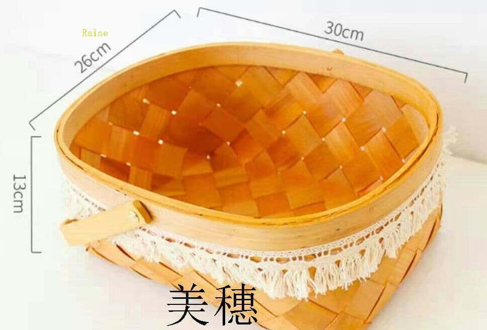 ピクニックバスケット網赤い用品竹編み卵かご果物買い物かごテーブルの上のスナッF