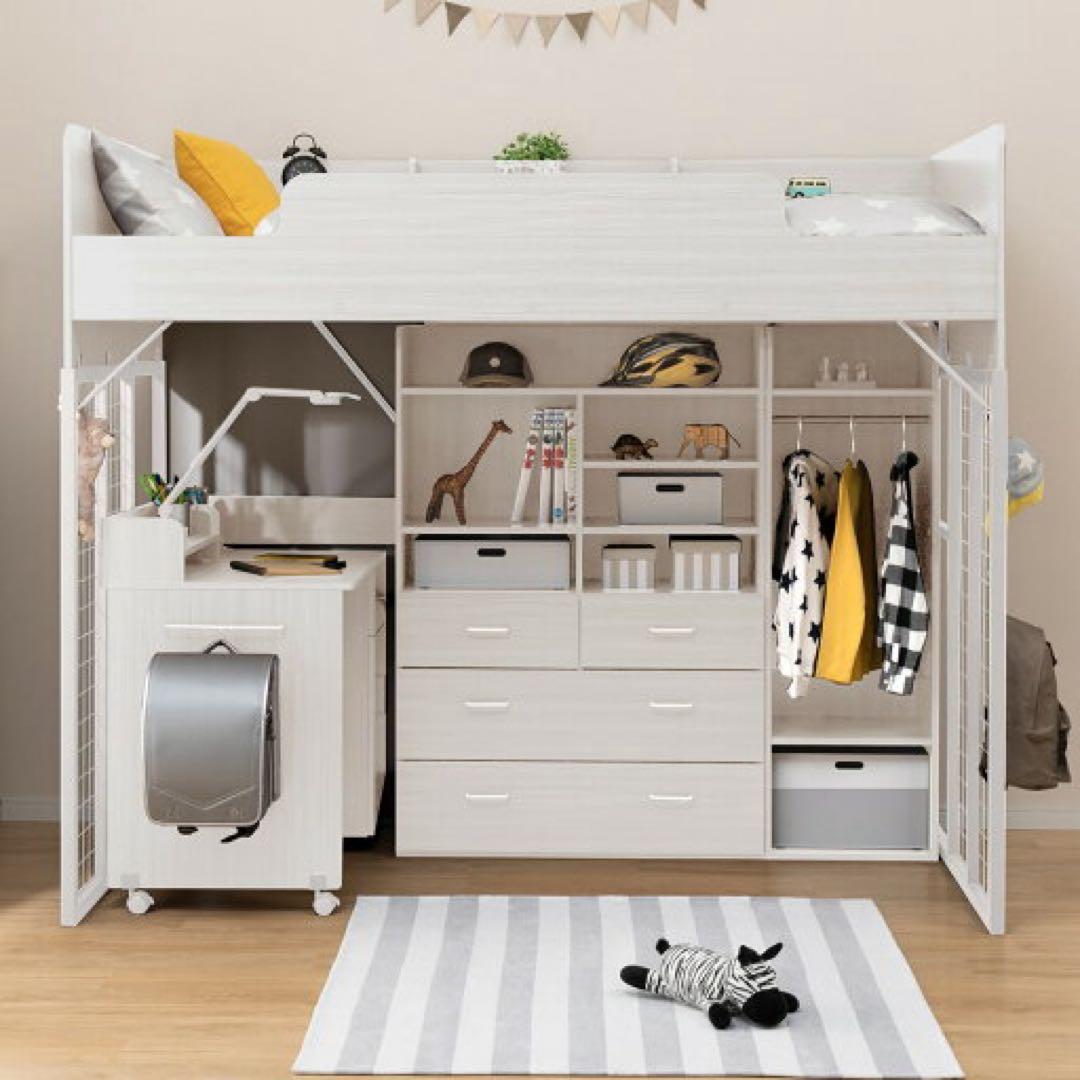 シングルサイズ ロフトベッド 収納付き