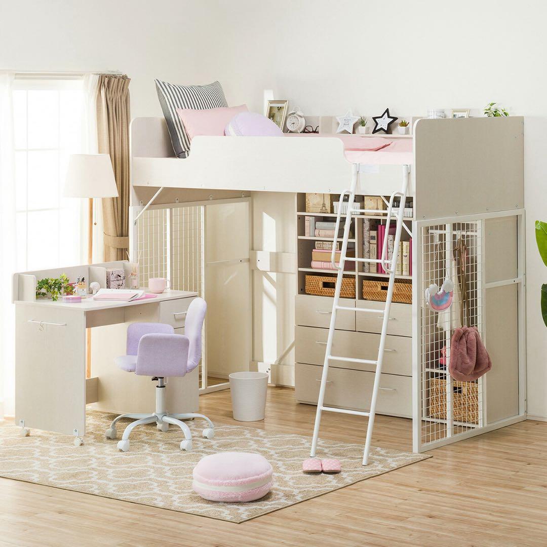 シングルサイズ ロフトベッド 収納付き