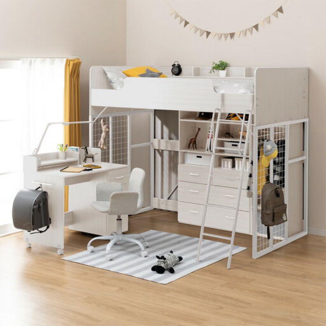 シングルサイズ ロフトベッド 収納付き