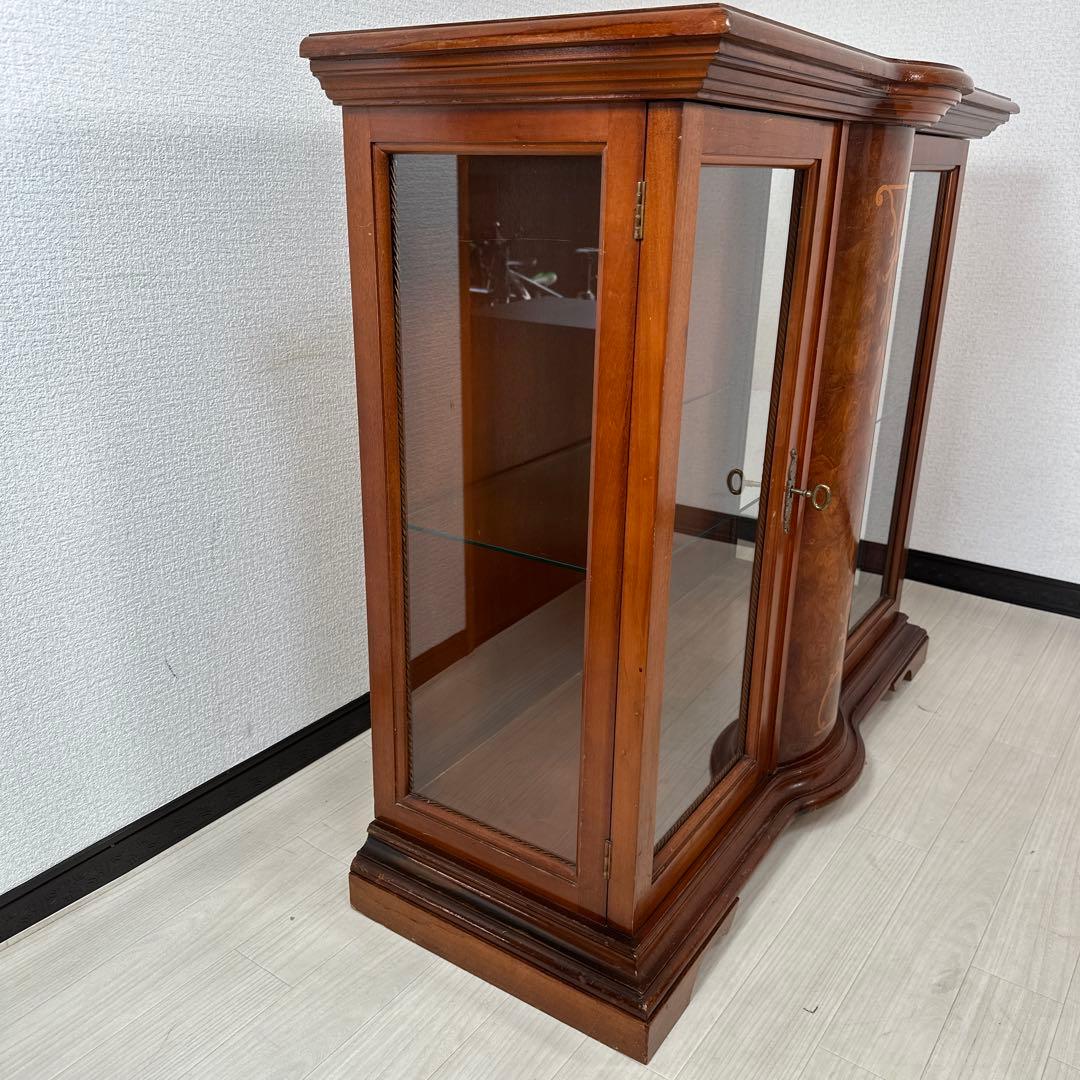 英国 アンティーク調 ガラス キャビネット キュリオケース 飾り棚 象嵌 i4※
