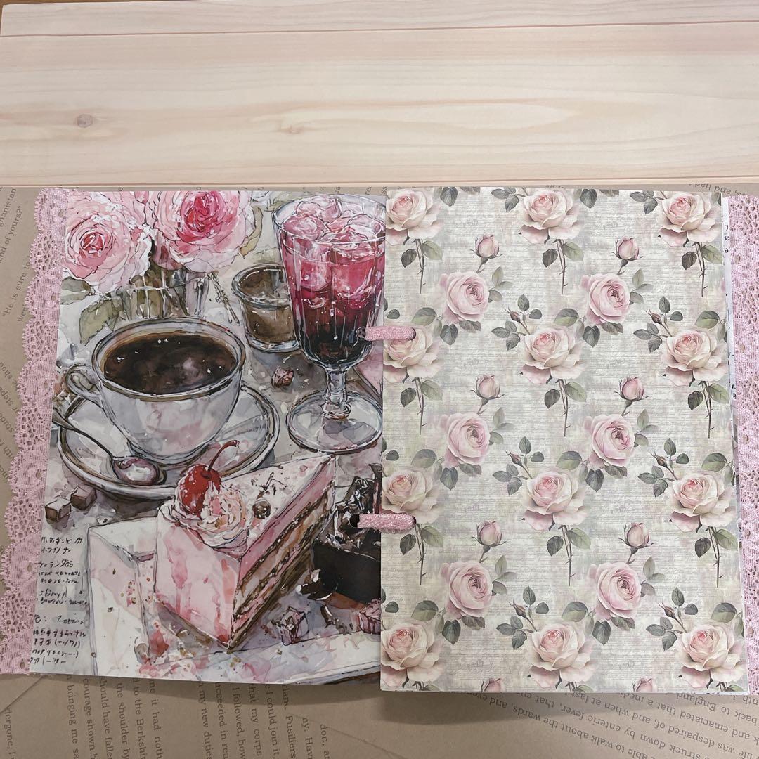 スイーツデザイン レース付き手作りノート コラージュ帳 ジャンクジャーナル雑記帳