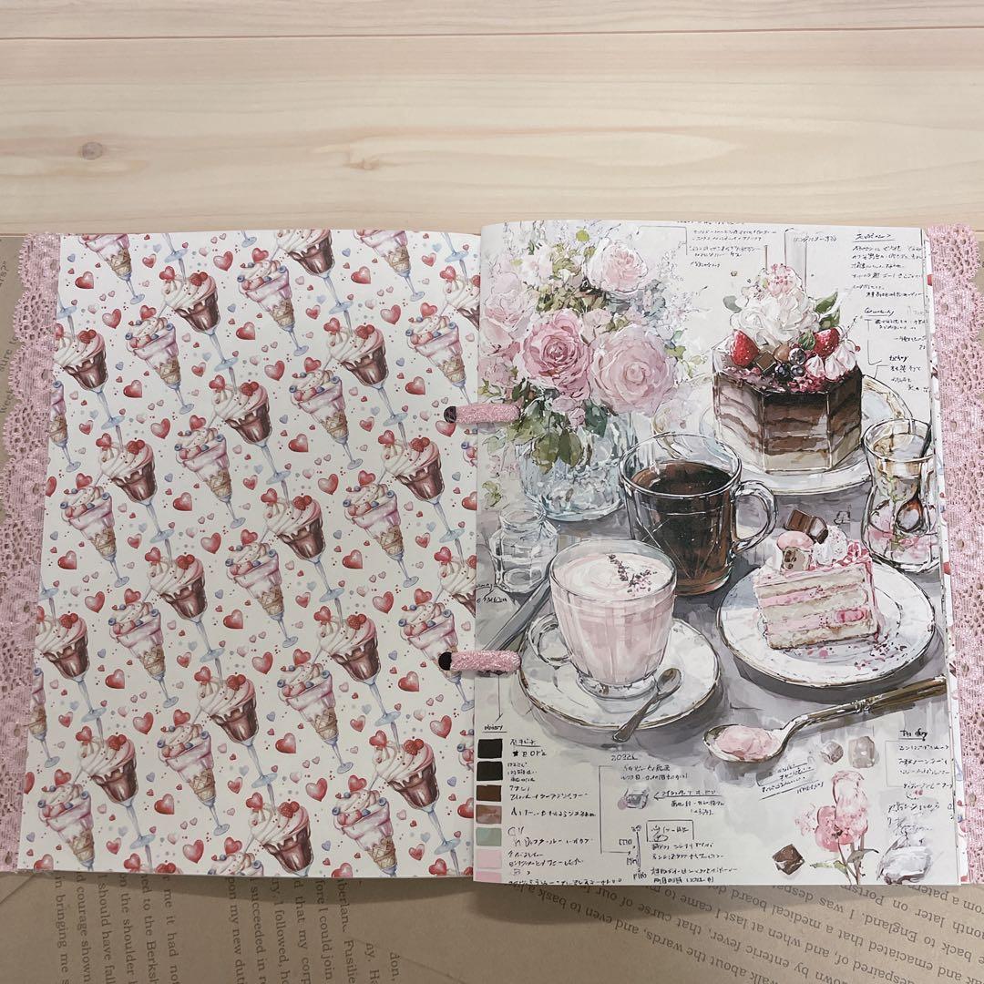 スイーツデザイン レース付き手作りノート コラージュ帳 ジャンクジャーナル雑記帳