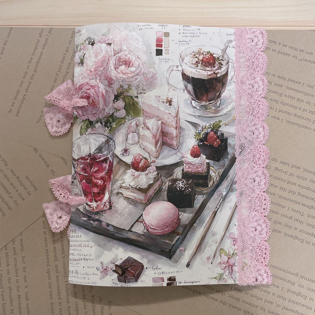 スイーツデザイン レース付き手作りノート コラージュ帳 ジャンクジャーナル雑記帳