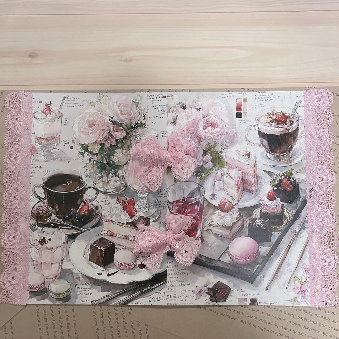 スイーツデザイン レース付き手作りノート コラージュ帳 ジャンクジャーナル雑記帳