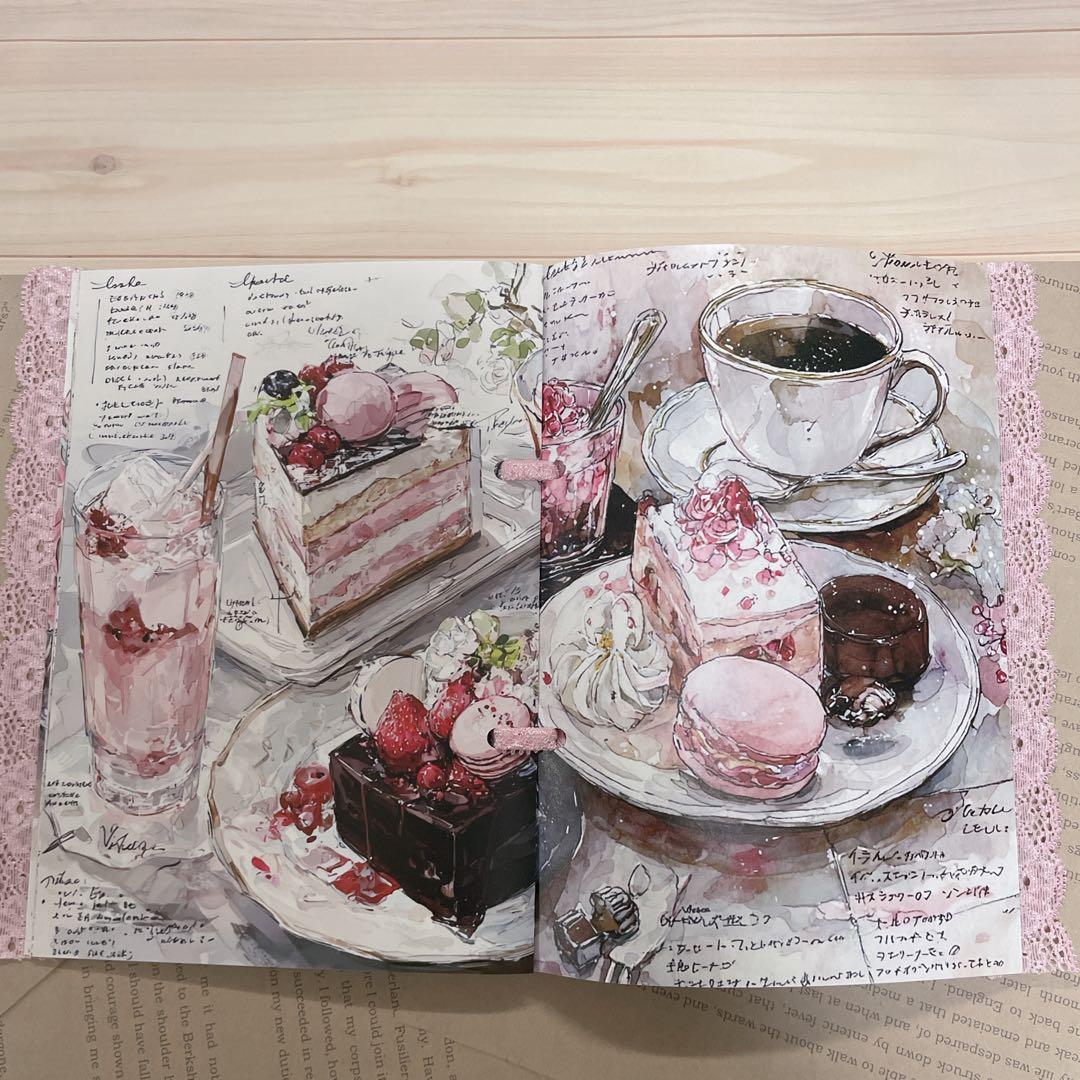 スイーツデザイン レース付き手作りノート コラージュ帳 ジャンクジャーナル雑記帳