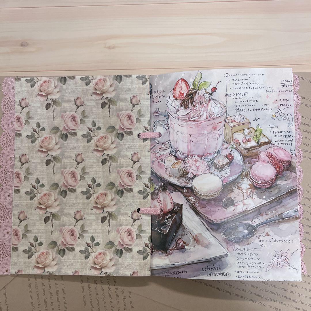 スイーツデザイン レース付き手作りノート コラージュ帳 ジャンクジャーナル雑記帳