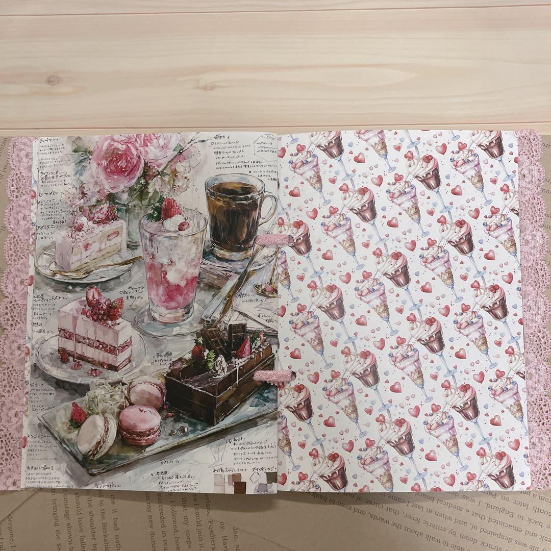 スイーツデザイン レース付き手作りノート コラージュ帳 ジャンクジャーナル雑記帳