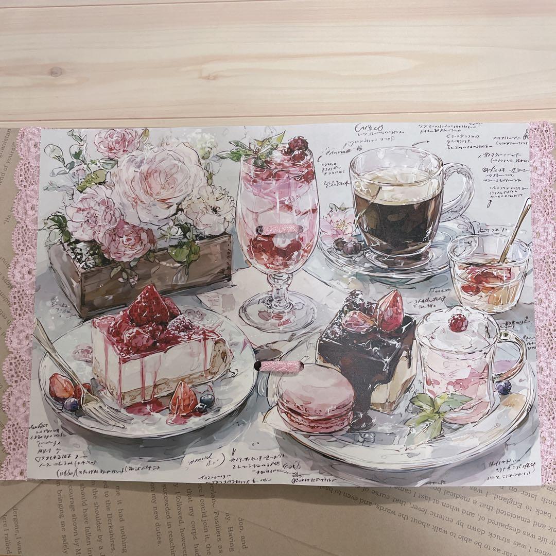 スイーツデザイン レース付き手作りノート コラージュ帳 ジャンクジャーナル雑記帳