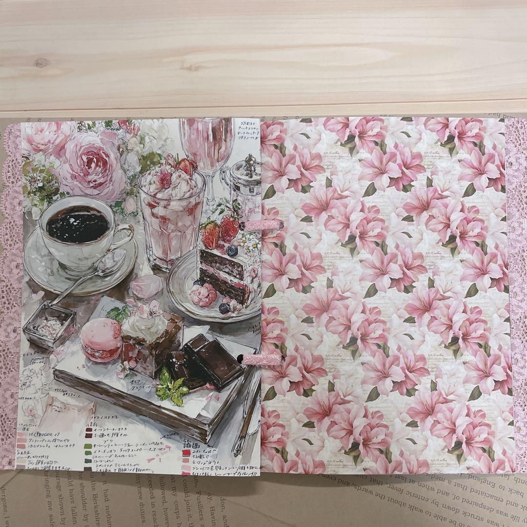 スイーツデザイン レース付き手作りノート コラージュ帳 ジャンクジャーナル雑記帳
