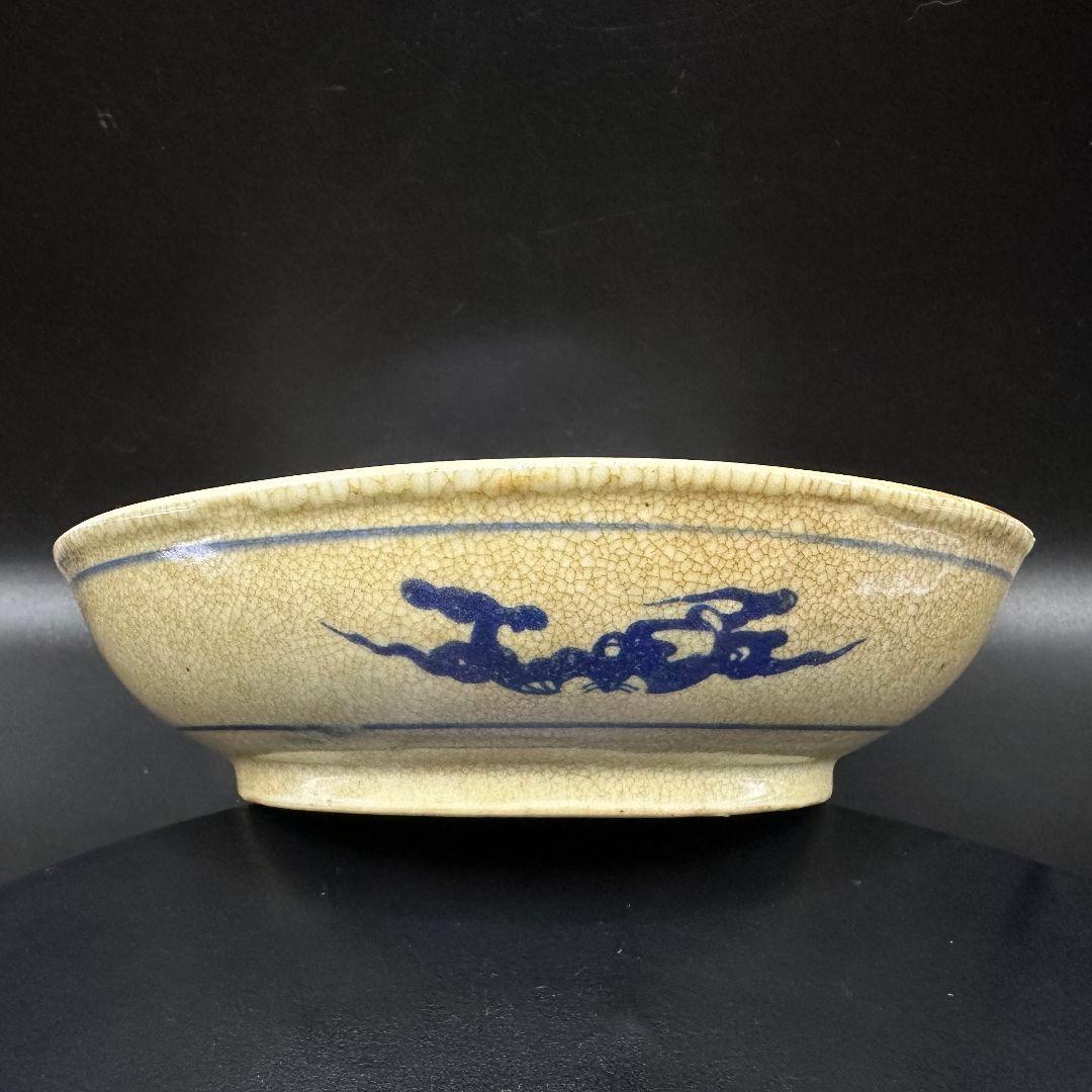 R113 アンティークアンティーク磁器 青花開片 鬼谷子下山 図紋洗賞皿