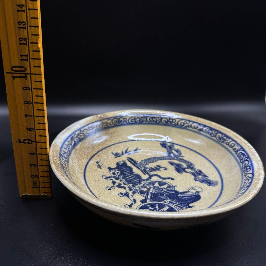 R113 アンティークアンティーク磁器 青花開片 鬼谷子下山 図紋洗賞皿