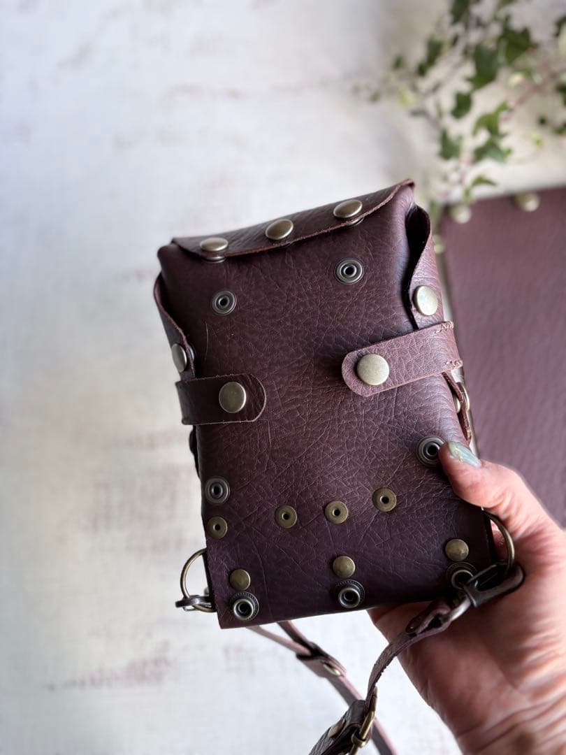 牛革レッドブラウン、ハラコレオパードの蓋付き大容量シザーケース