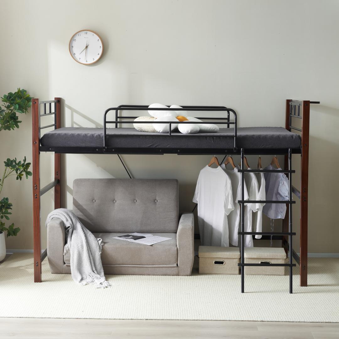 【高さ140cm】ロフトベッド（S）コンセント付き耐荷重150kg　BLACK