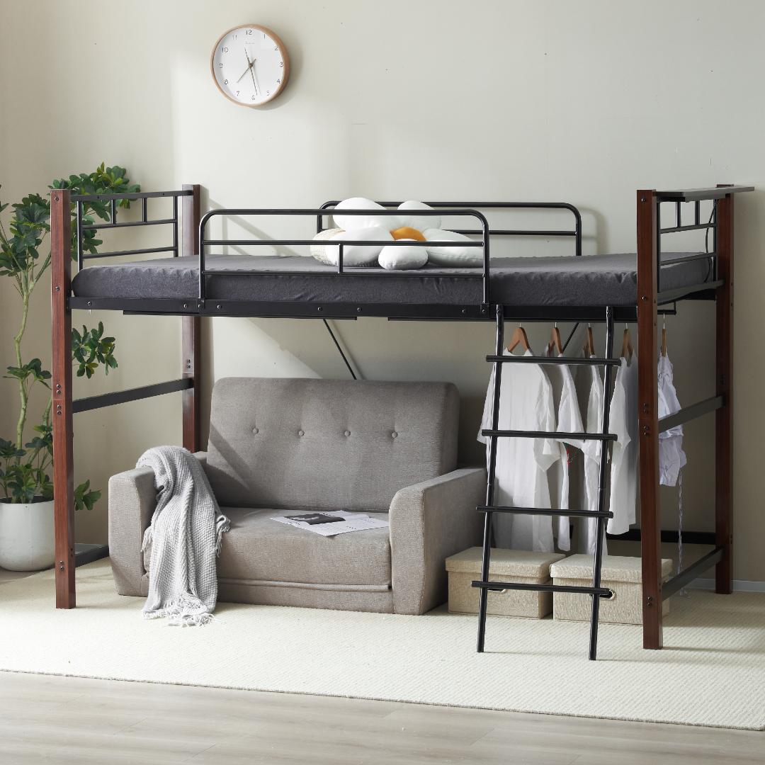 【高さ140cm】ロフトベッド（S）コンセント付き耐荷重150kg　BLACK