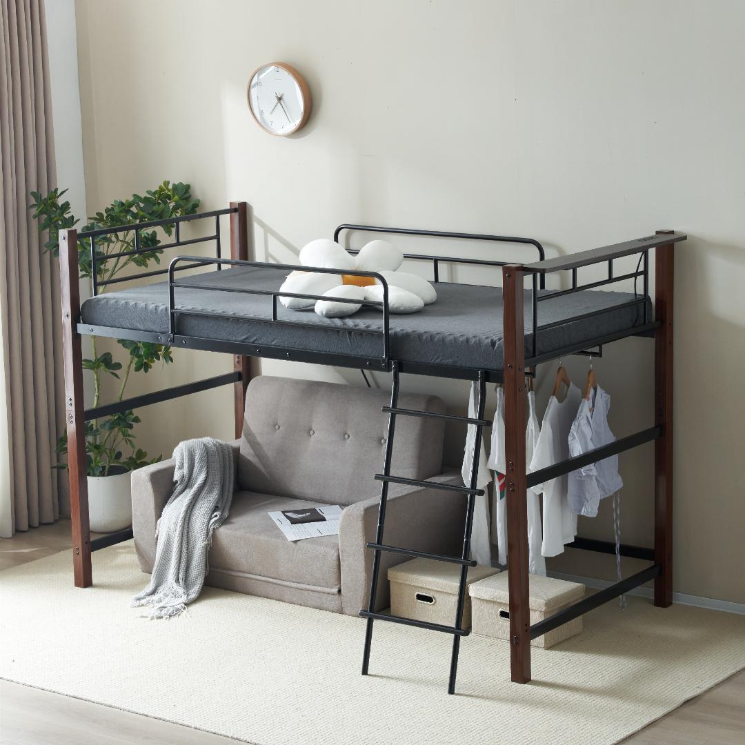 【高さ140cm】ロフトベッド（S）コンセント付き耐荷重150kg　BLACK