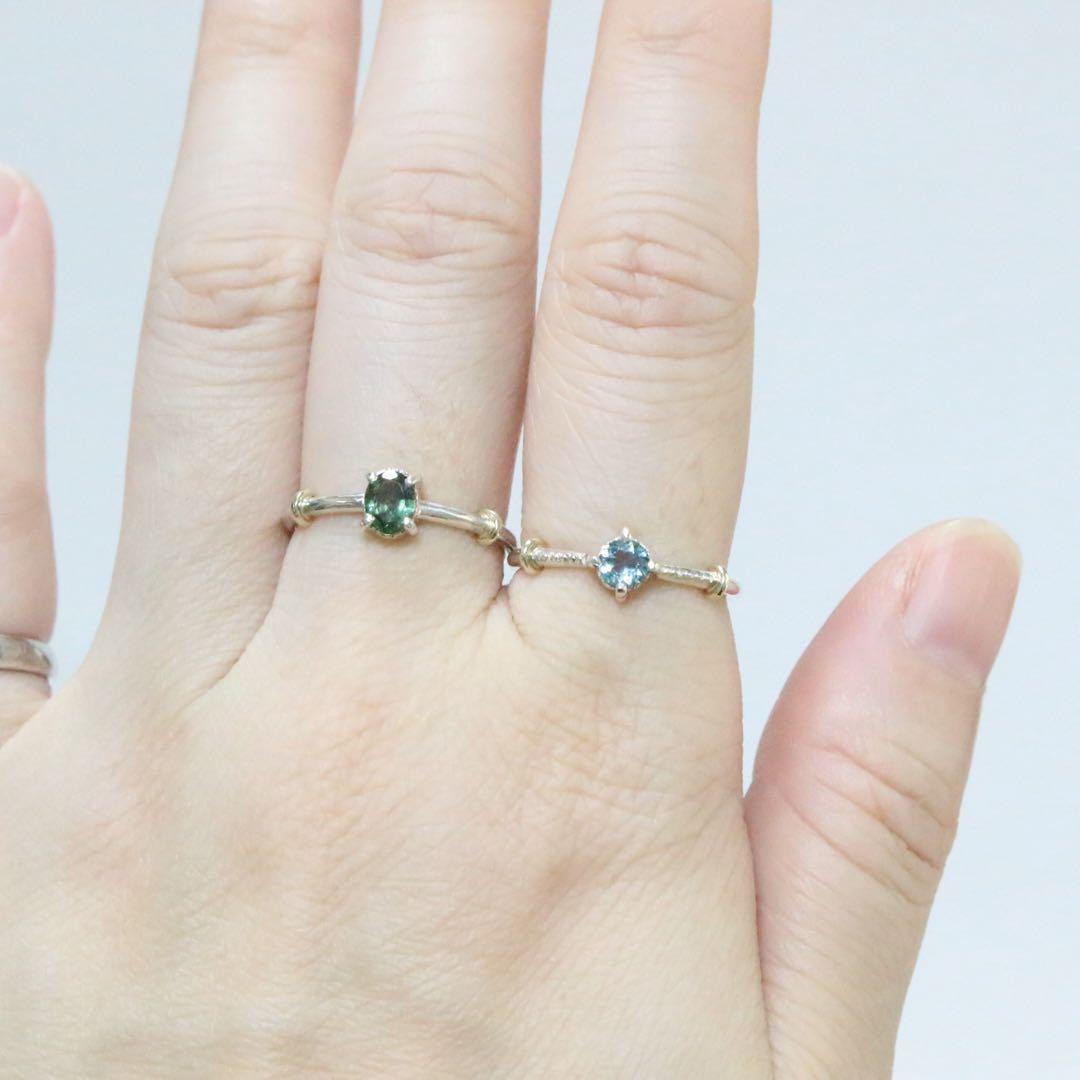 青のインクが滴る深緑色のモンタナサファイアK10×シルバーリング約10.5