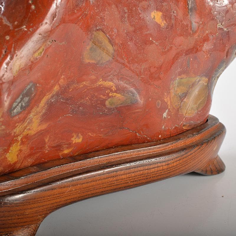 天然石　鑑賞石　佐渡赤玉石　赤石　置物　重さ約2.3㎏　唐木台付　V　R6490