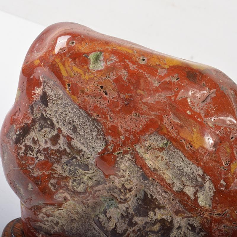 天然石　鑑賞石　佐渡赤玉石　赤石　置物　重さ約2.3㎏　唐木台付　V　R6490