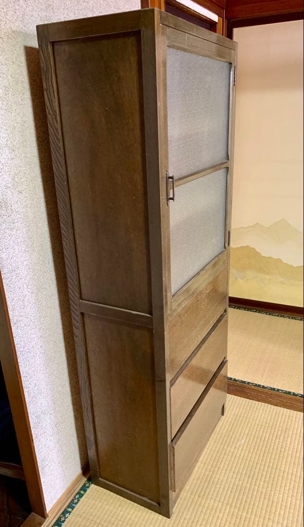 ☆【昭和レトロ】食器棚 キャビネット 型板ガラス