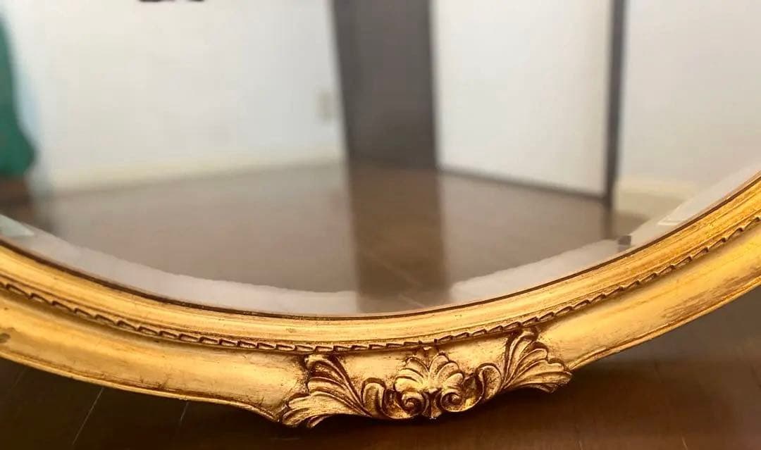 アンティーク 金色 装飾フレームの楕円形 壁掛け鏡