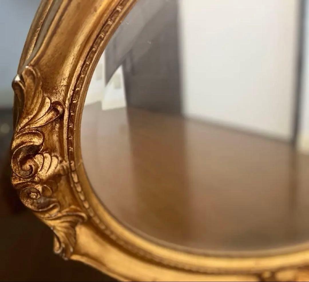 アンティーク 金色 装飾フレームの楕円形 壁掛け鏡