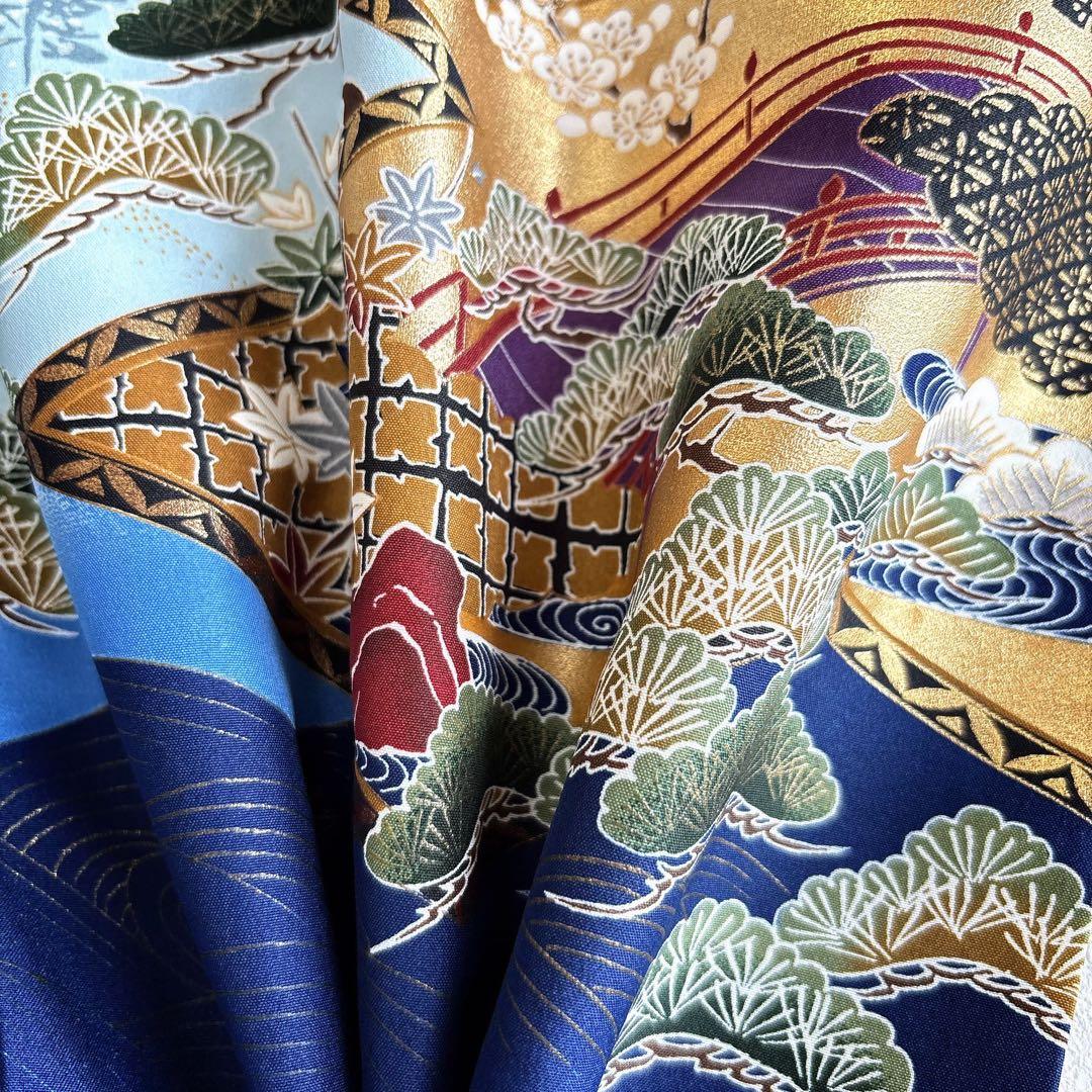 美品　七五三　５歳男の子　羽織　はおり　紺　兜　かぶと　化繊　5056