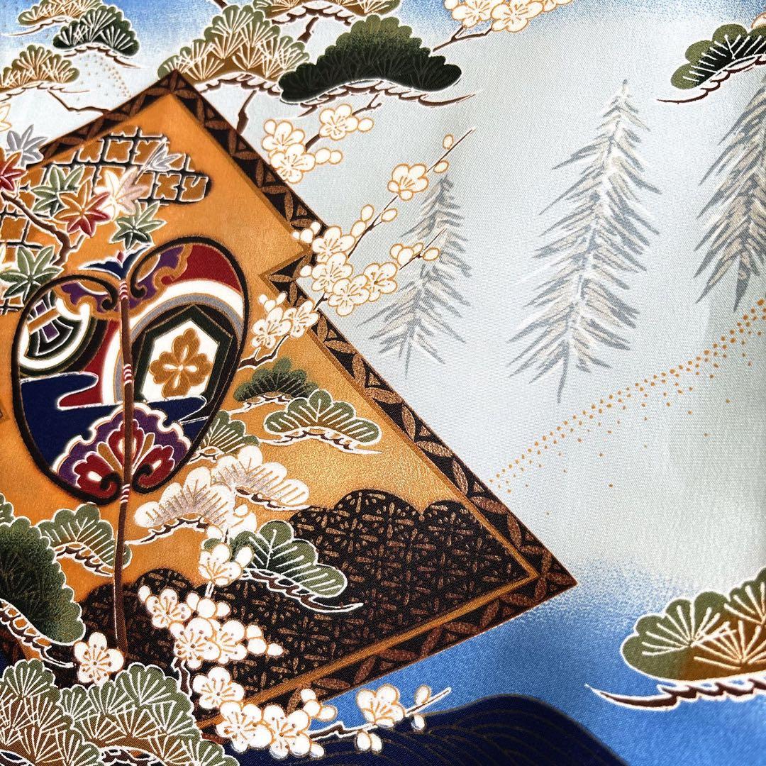 美品　七五三　５歳男の子　羽織　はおり　紺　兜　かぶと　化繊　5056