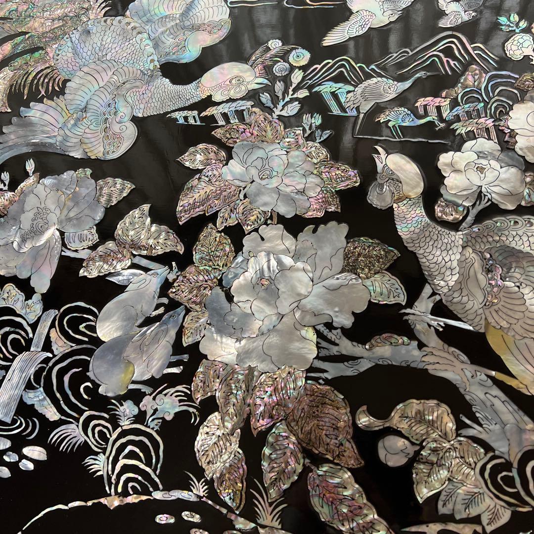 黒漆塗り母貝細工センターテーブル