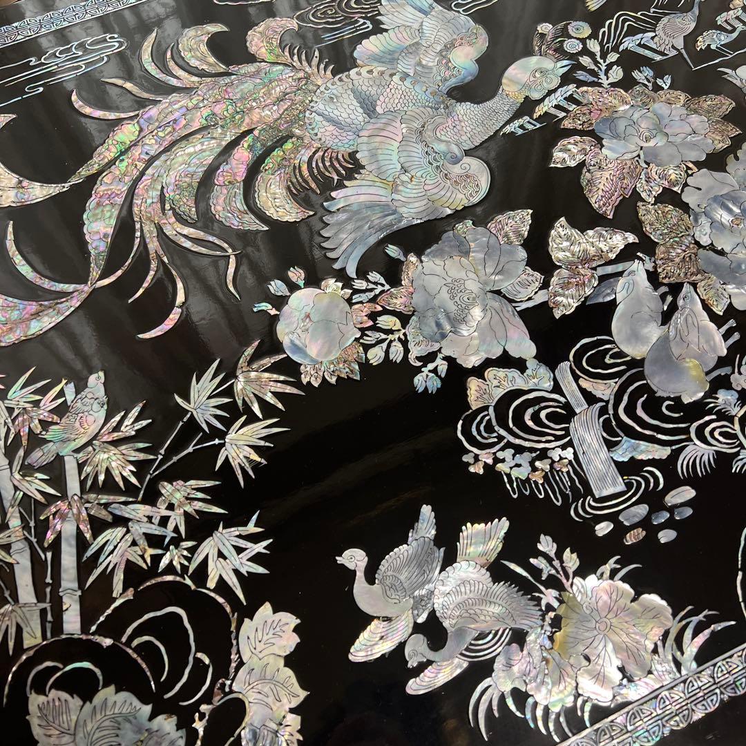 黒漆塗り母貝細工センターテーブル