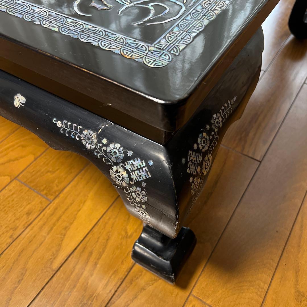 黒漆塗り母貝細工センターテーブル