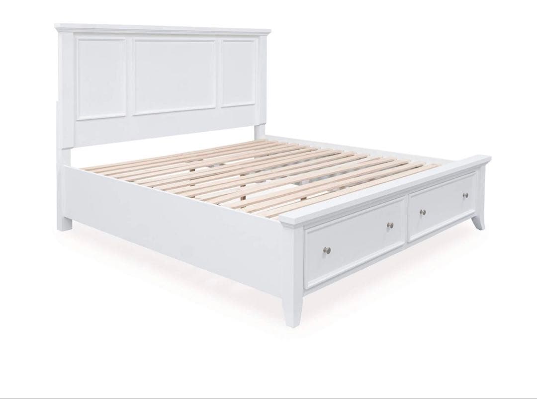 ホワイト キングサイズ　ベッドフレーム 引き出し付き