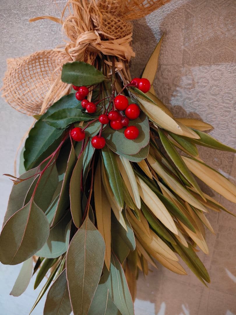 特大リース 直径55cm &スワッグセット オリーブ ユーカリポポラスお正月飾り