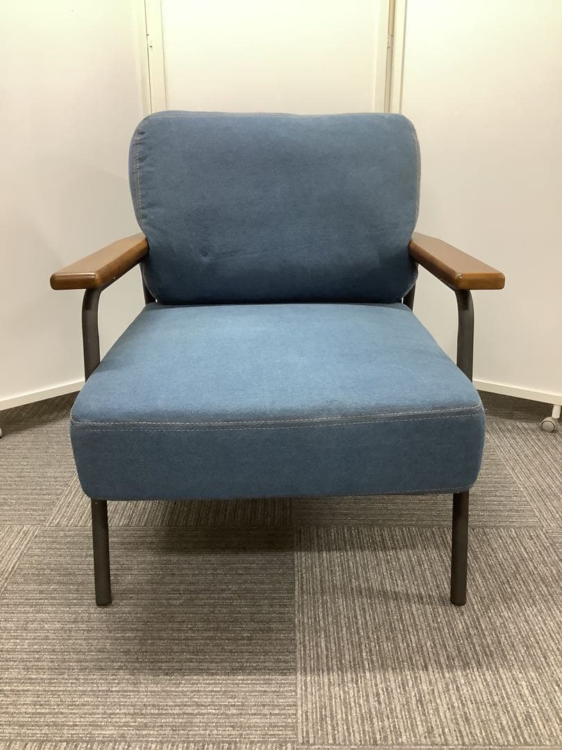 かな 1人掛けソファ 肘掛け付き デニム調 ジーンズ調（★）