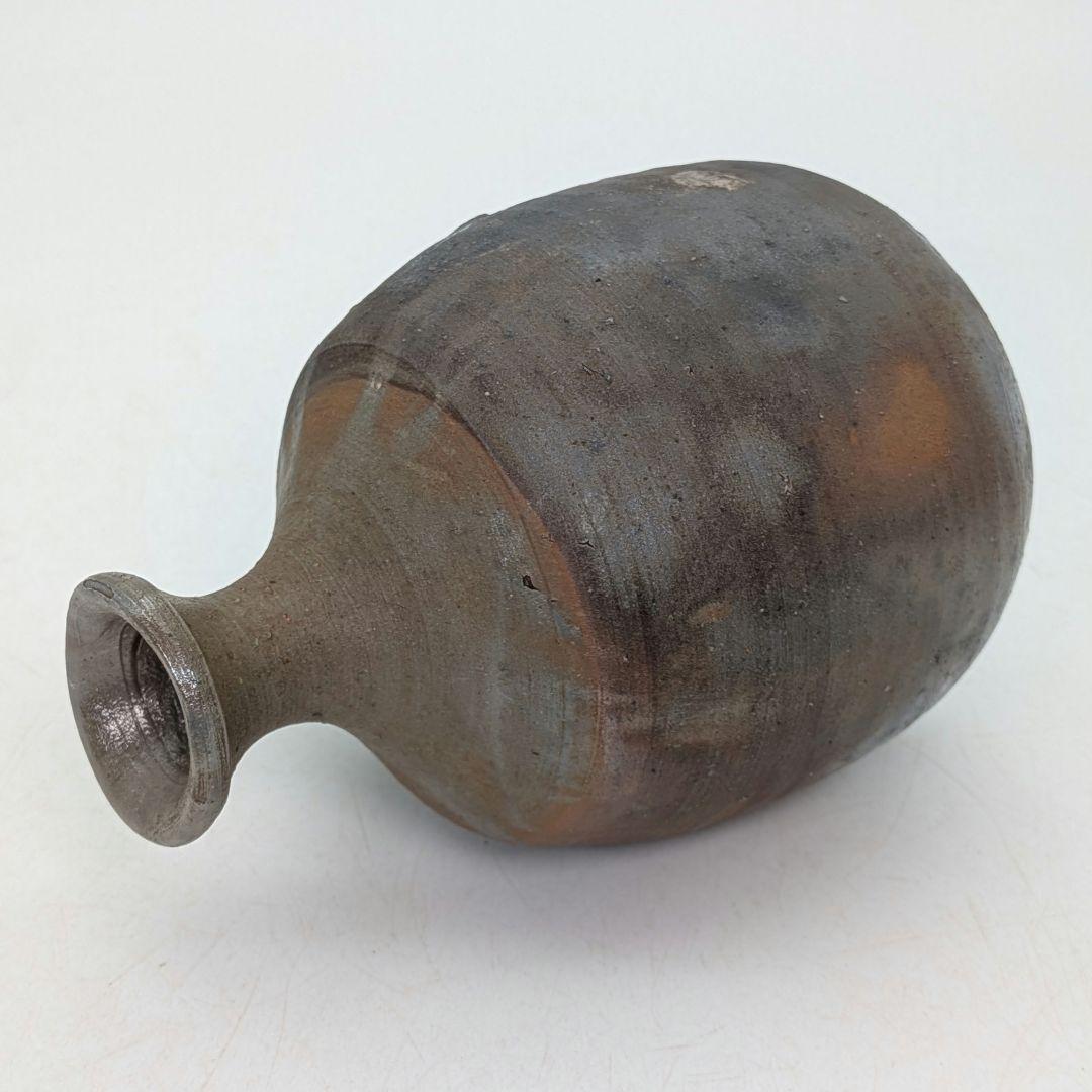 備前市無形文化財 榊原清人 備前焼 銀彩徳利花入 共箱 とっくり 一輪挿し花瓶