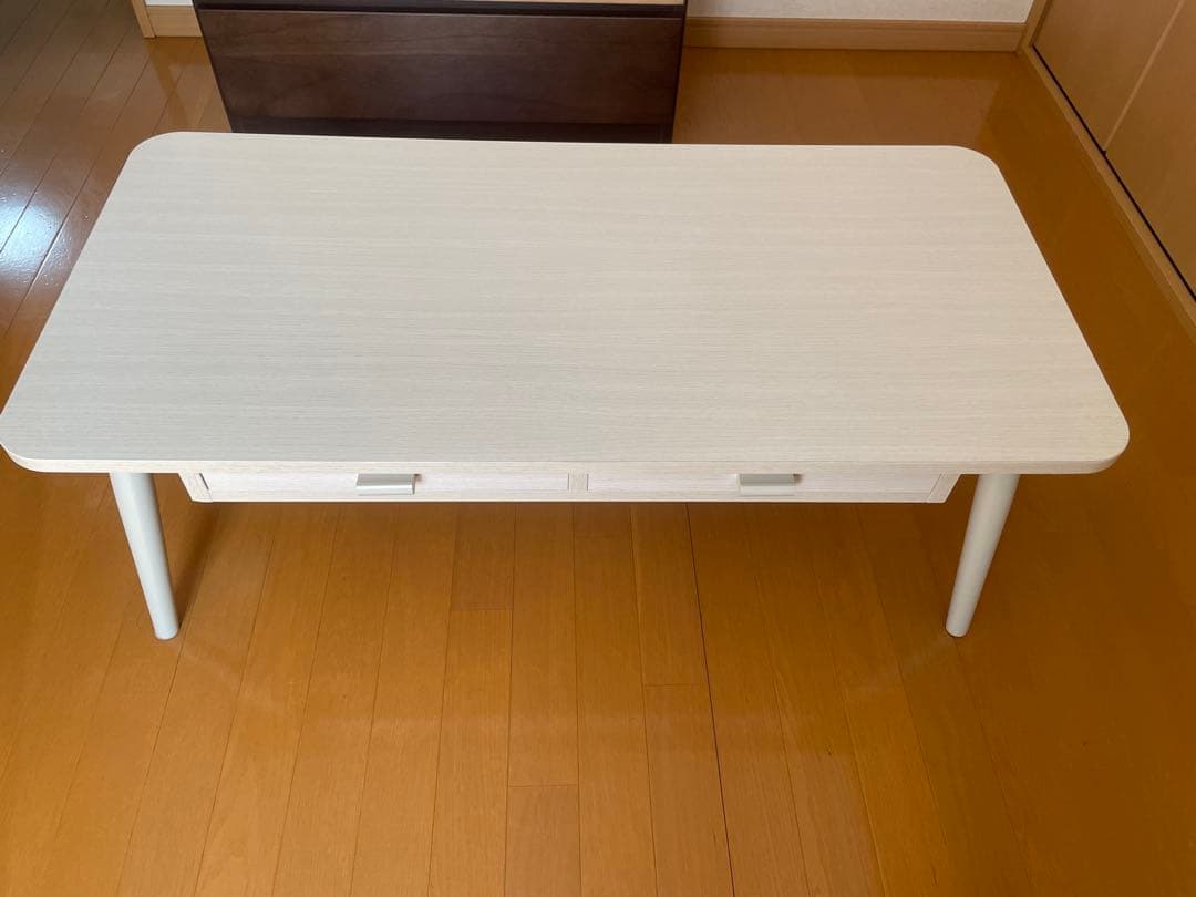 ホワイト木製センターテーブル 引き出し付き