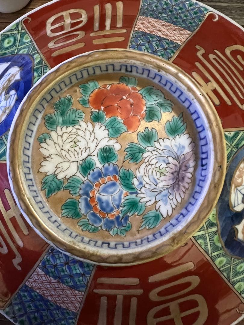 骨董　古伊万里　色絵　蓋物　大鉢　食籠　重箱　菓子器　金彩　染付　福寿牡丹絵