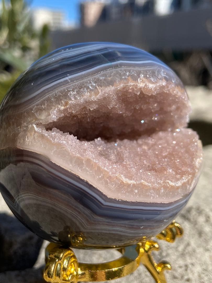 【開運・来福】希少！ピンクアメジスト笑口⭐2回結晶・周りブルーレース瑪瑙⭐RM2