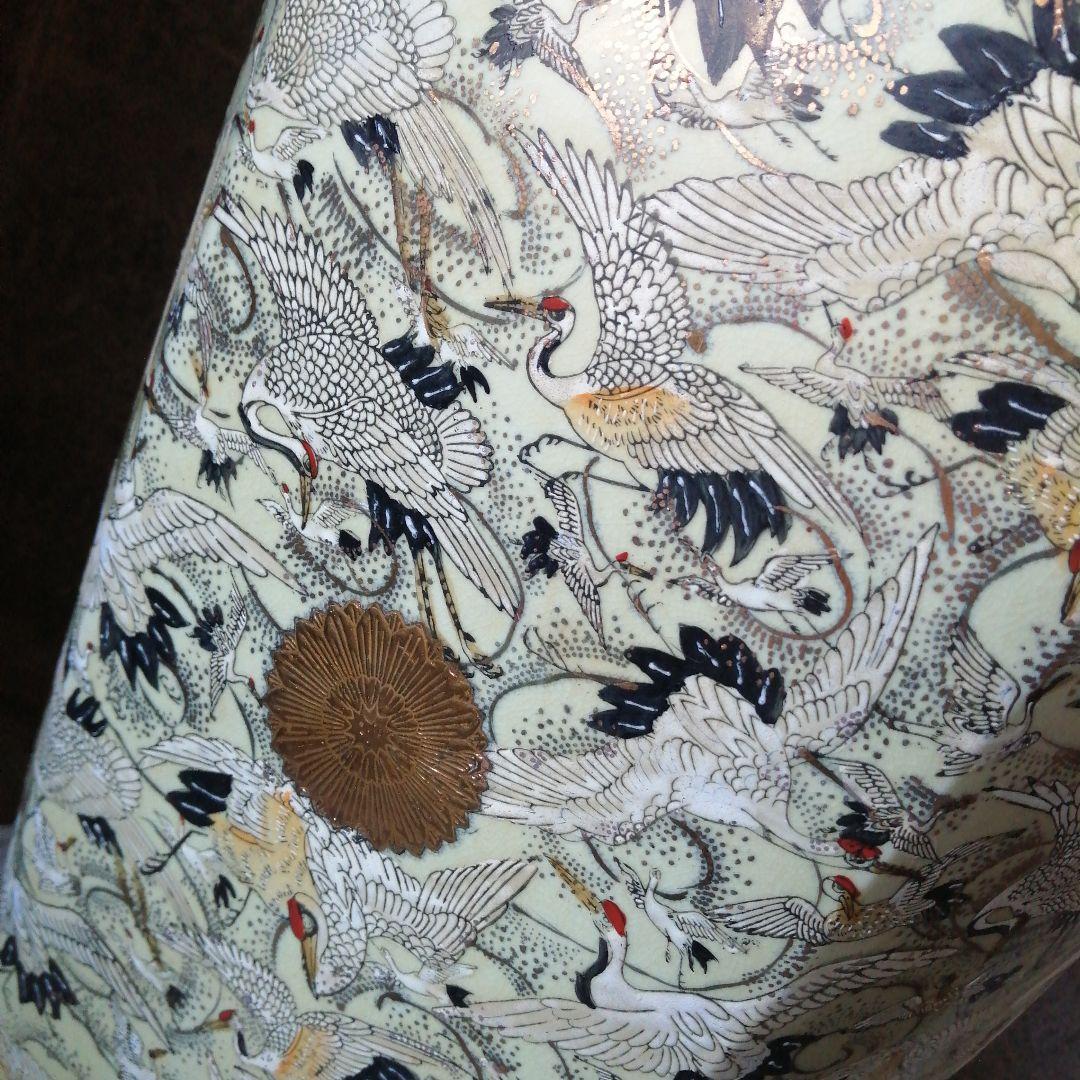 愛知県内引取限定】薩摩焼 群鶴面取八角大壺 82cm