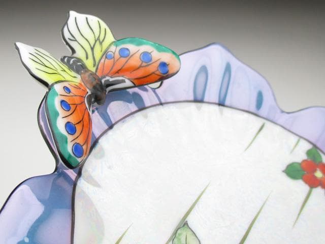 オールドノリタケ ブルー地花絵 蝶フィギュア付 ボウル