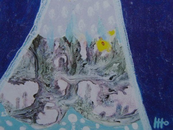 陣内一土、【小さな月夜】、希少画集の一部、高級額装付、状態良好