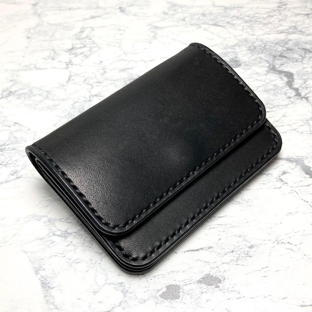 栃木レザー ミニ財布 黒 コンパクト財布 本革 小さい財布 メンズ レディース