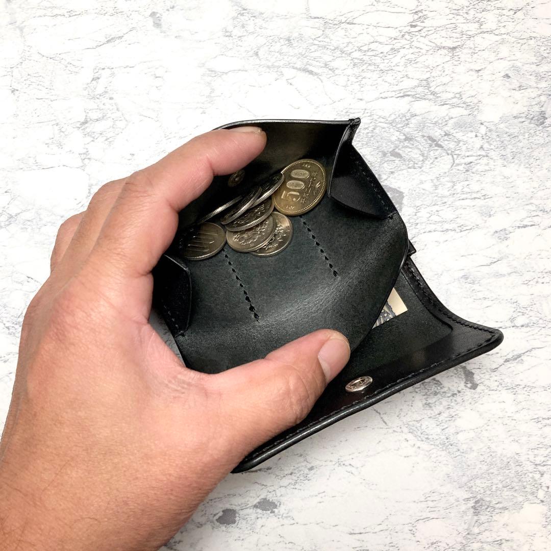 栃木レザー ミニ財布 黒 コンパクト財布 本革 小さい財布 メンズ レディース